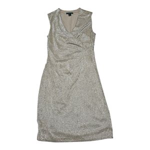 LRL Lauren Ralph Size 10 Champagne Cocktail Wrap Sheath Dress Shimmer